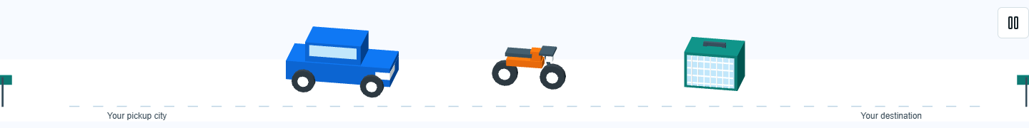 Illustrative car, motorcycle and pet carrier along a route; not a fleet or tracking display