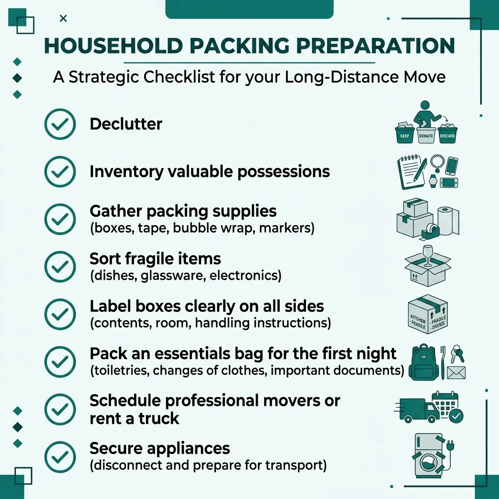 Household Packing Preparation Checklist for long-distance moves