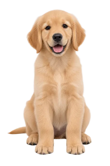 Happy golden puppy ready for a caring relocation